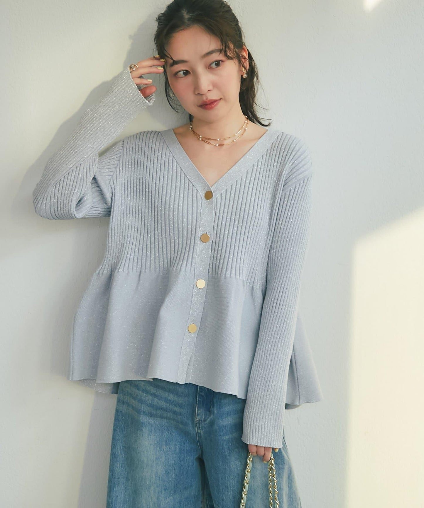 亮片荷葉邊前後兩穿開衫