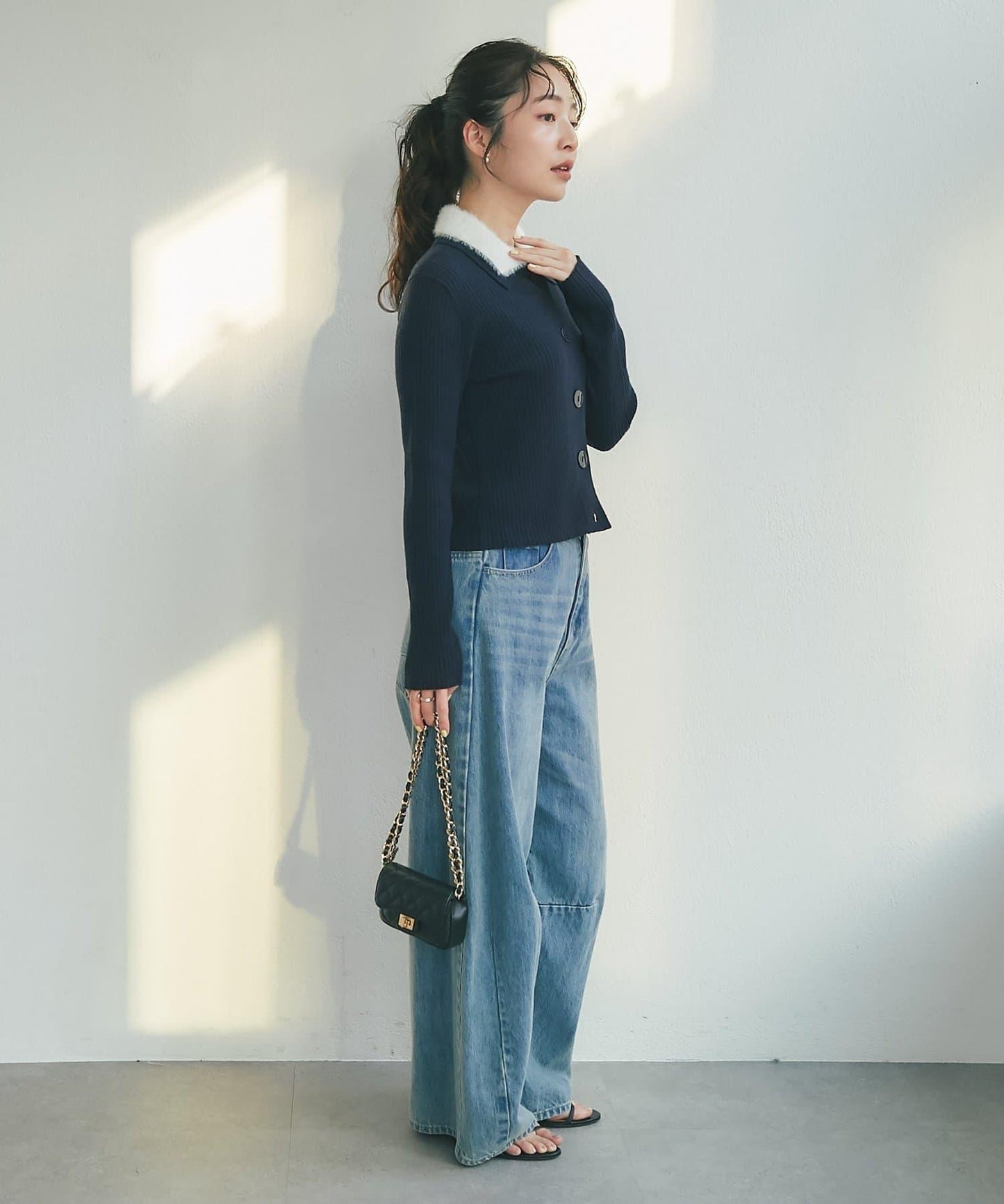 毛絨翻領羅紋針織開衫