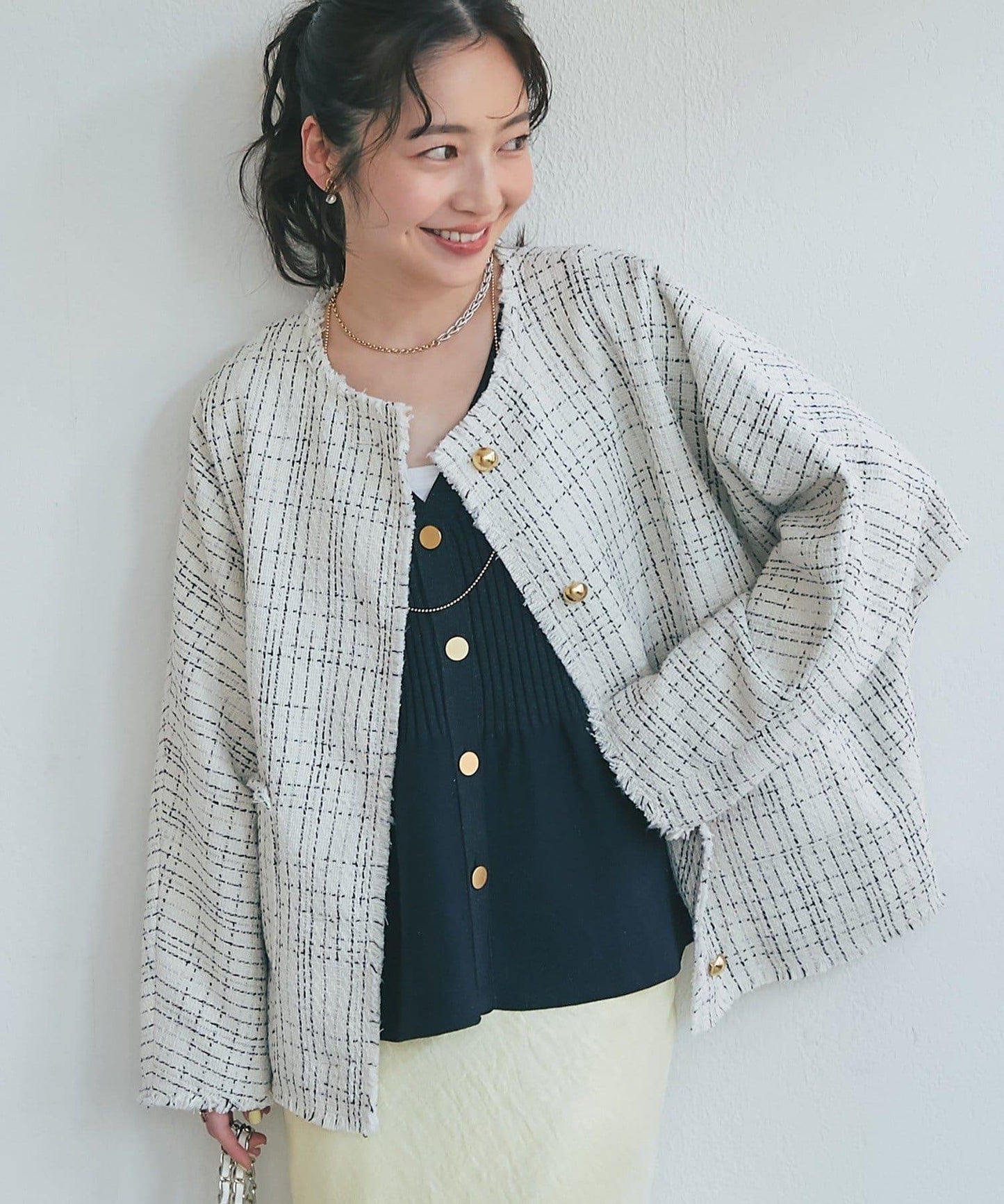 金色紐扣粗花呢夾克