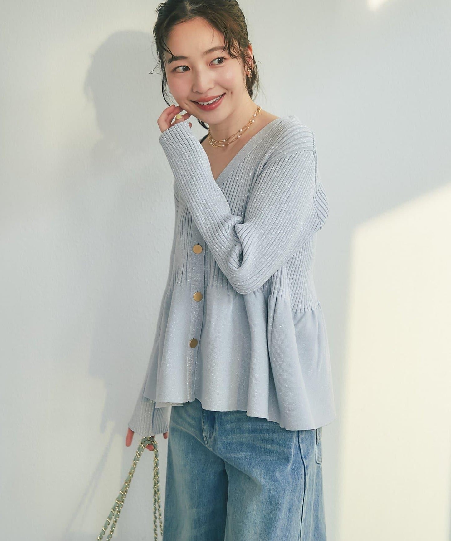 亮片荷葉邊前後兩穿開衫