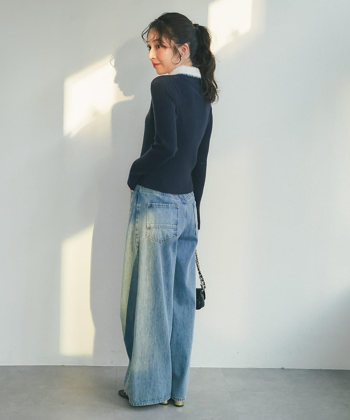 毛絨翻領羅紋針織開衫