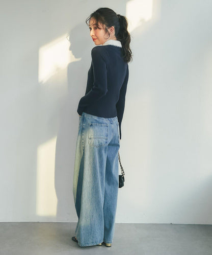 毛絨翻領羅紋針織開衫