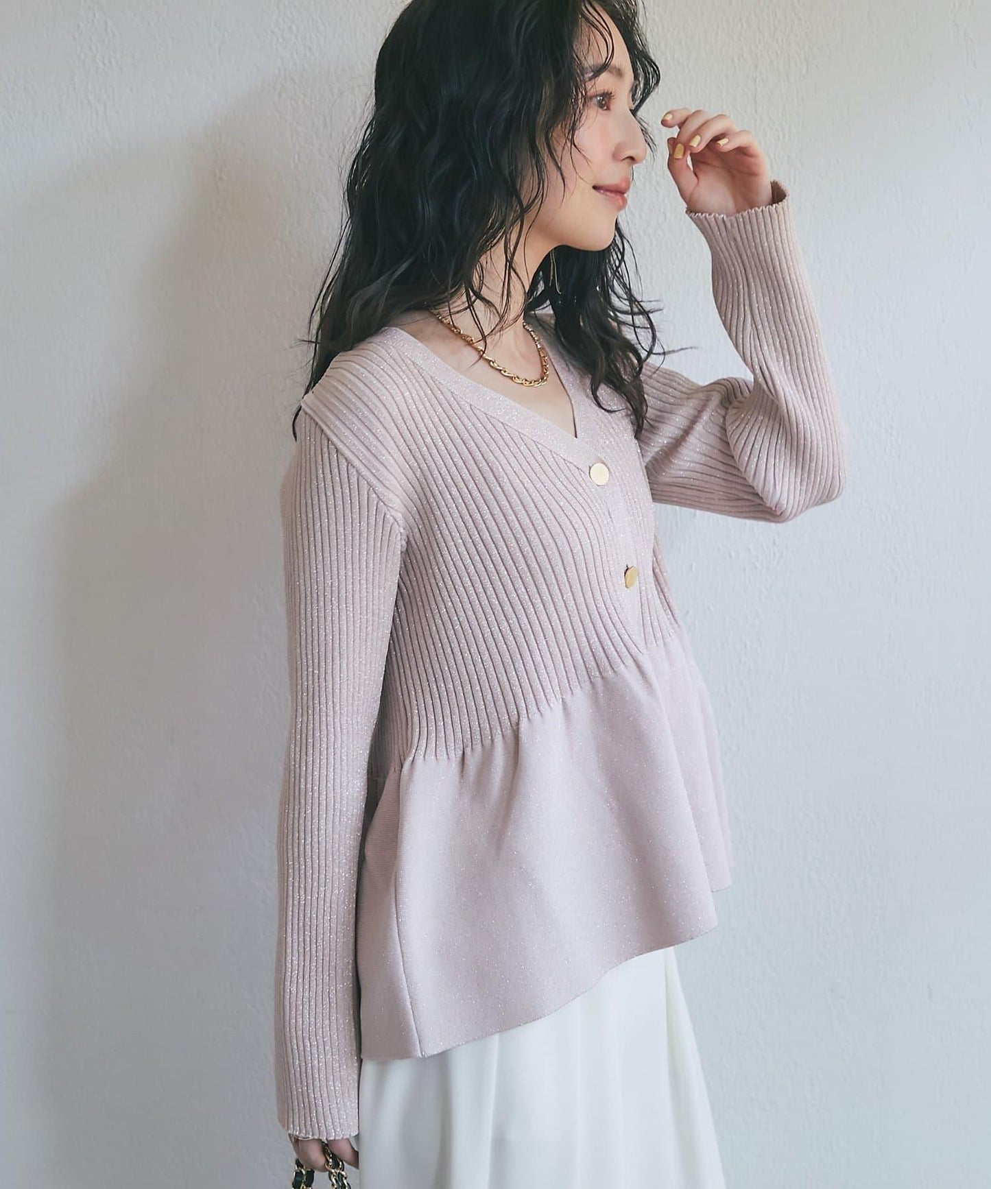 亮片荷葉邊前後兩穿開衫