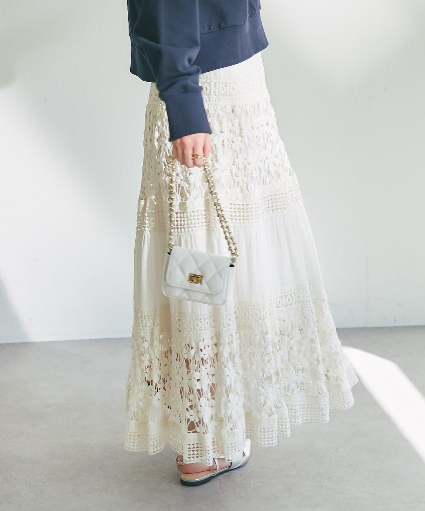 【復刻！】棉質蕾絲層疊長裙