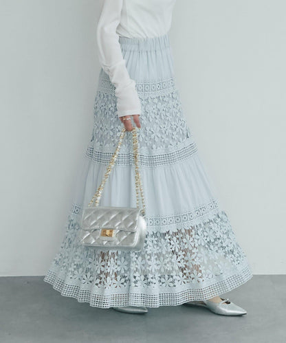 【復刻！】棉質蕾絲層疊長裙