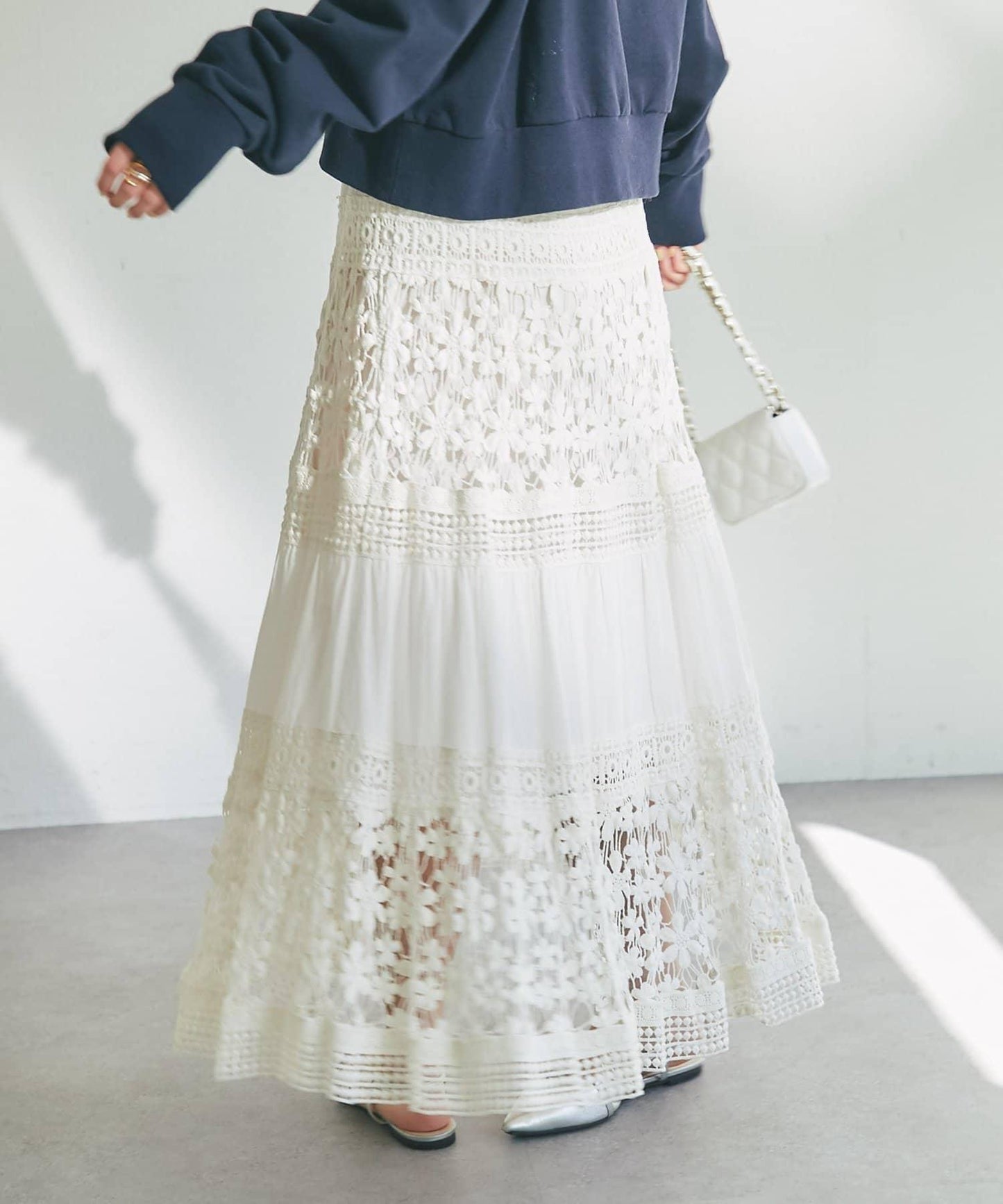 【復刻！】棉質蕾絲層疊長裙
