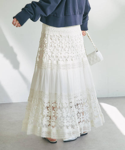 【復刻！】棉質蕾絲層疊長裙
