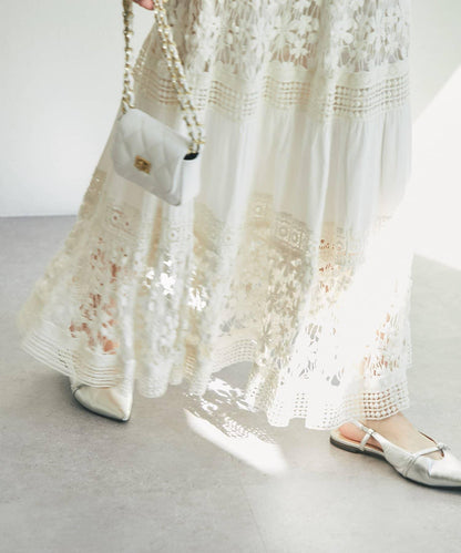 【復刻！】棉質蕾絲層疊長裙