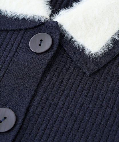 毛絨翻領羅紋針織開衫