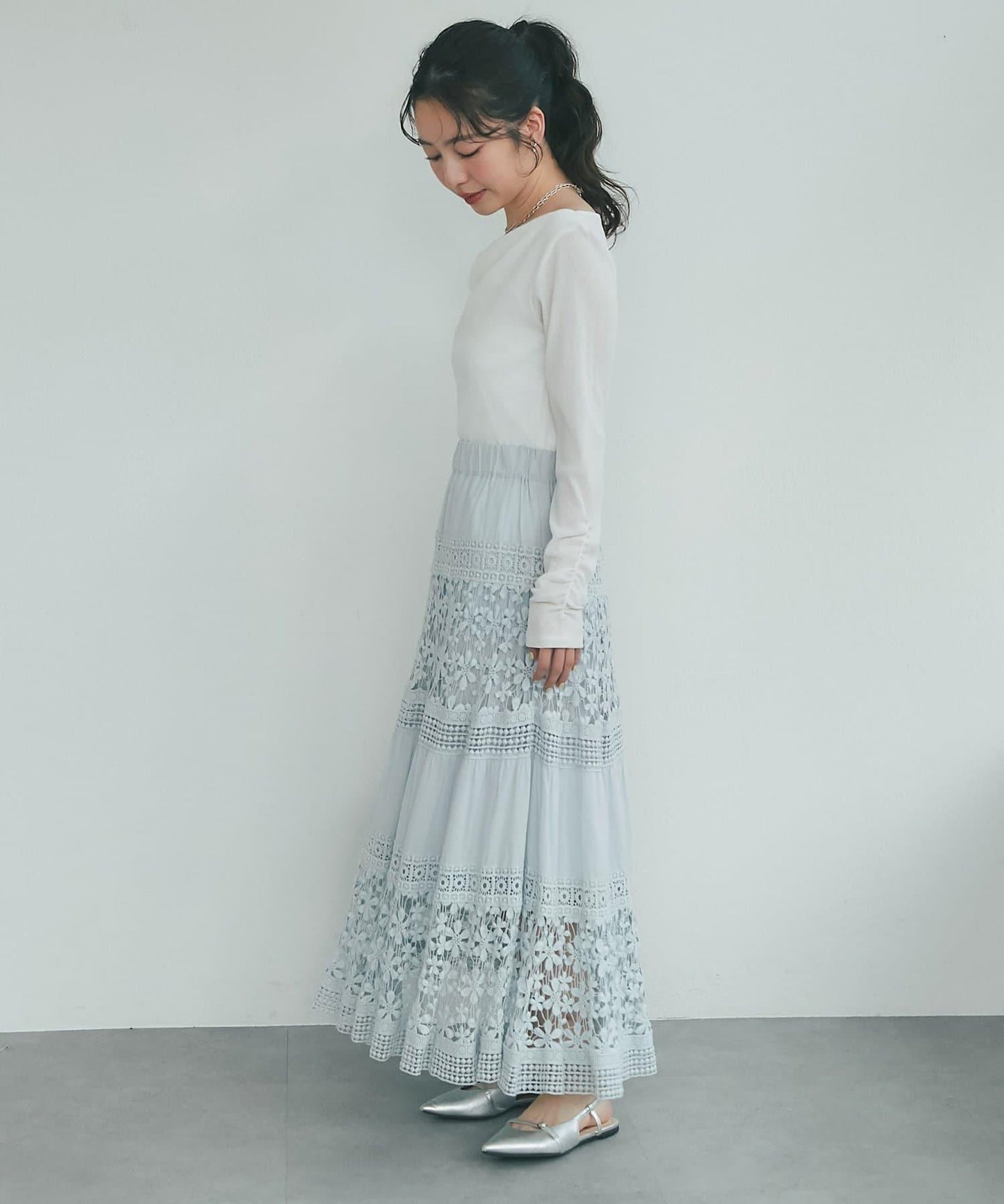 【復刻！】棉質蕾絲層疊長裙