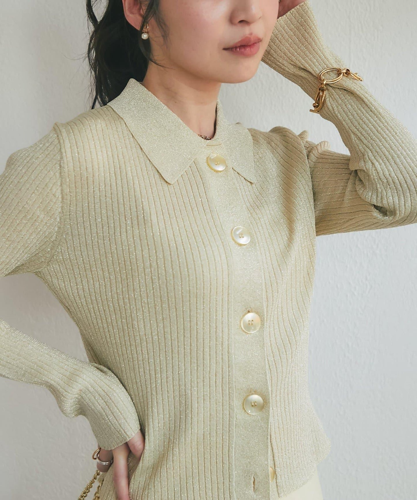 亮絲羅紋翻領開衫