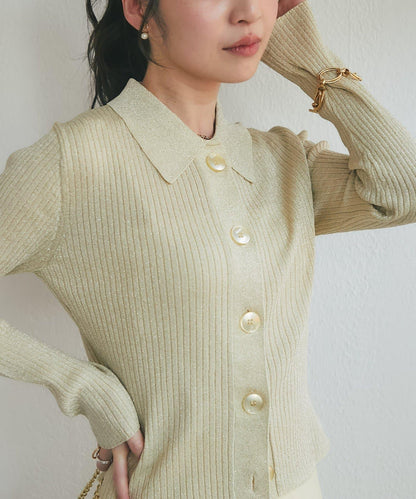 亮絲羅紋翻領開衫