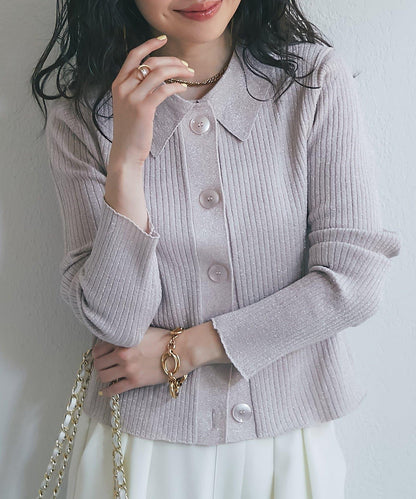 亮絲羅紋翻領開衫