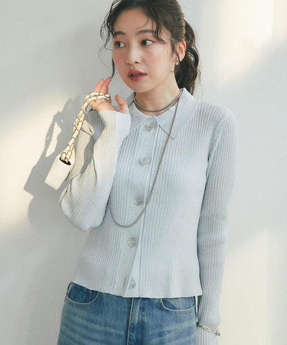 亮絲羅紋翻領開衫