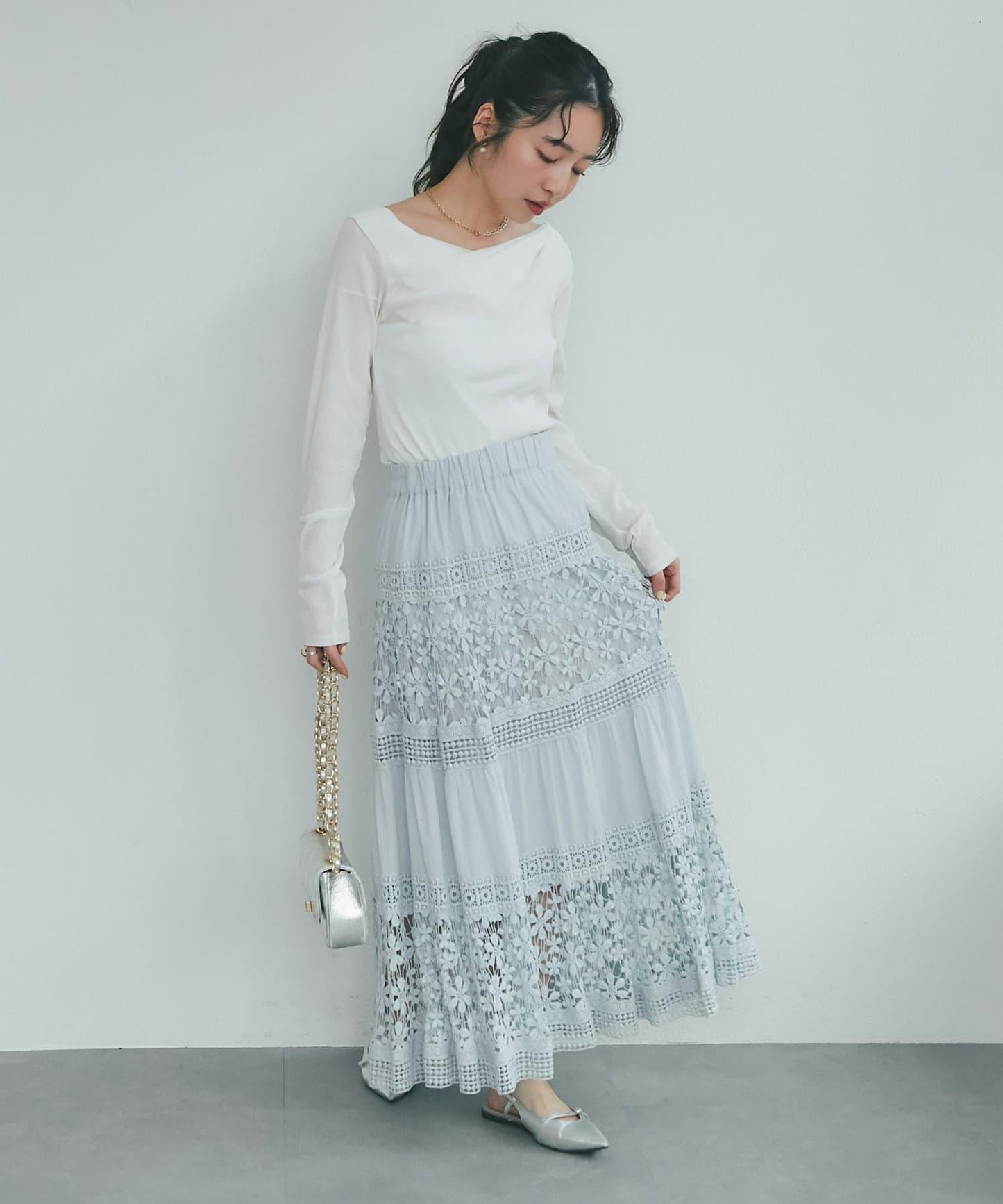 【復刻！】棉質蕾絲層疊長裙