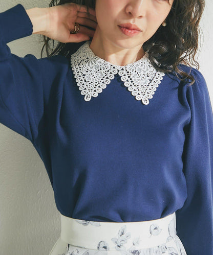 蕾絲領針織衫