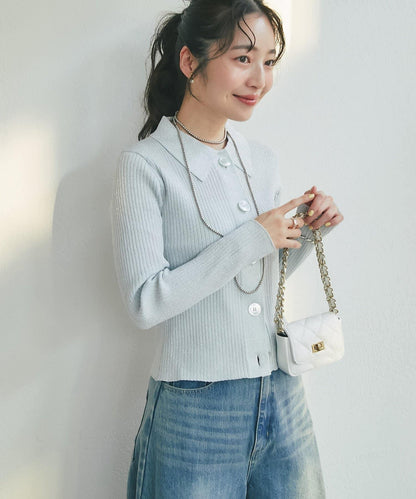 亮絲羅紋翻領開衫