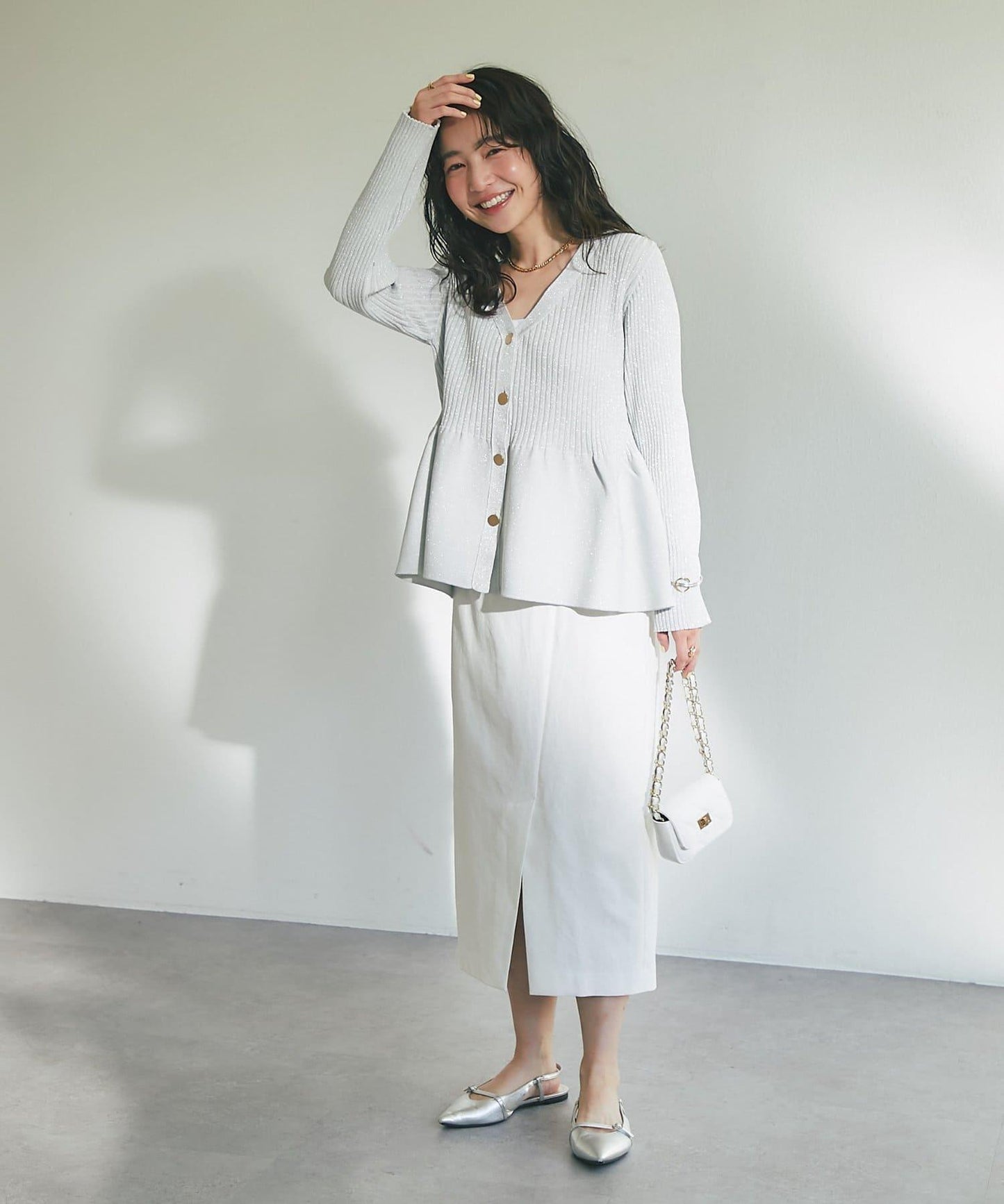 亮片荷葉邊前後兩穿開衫