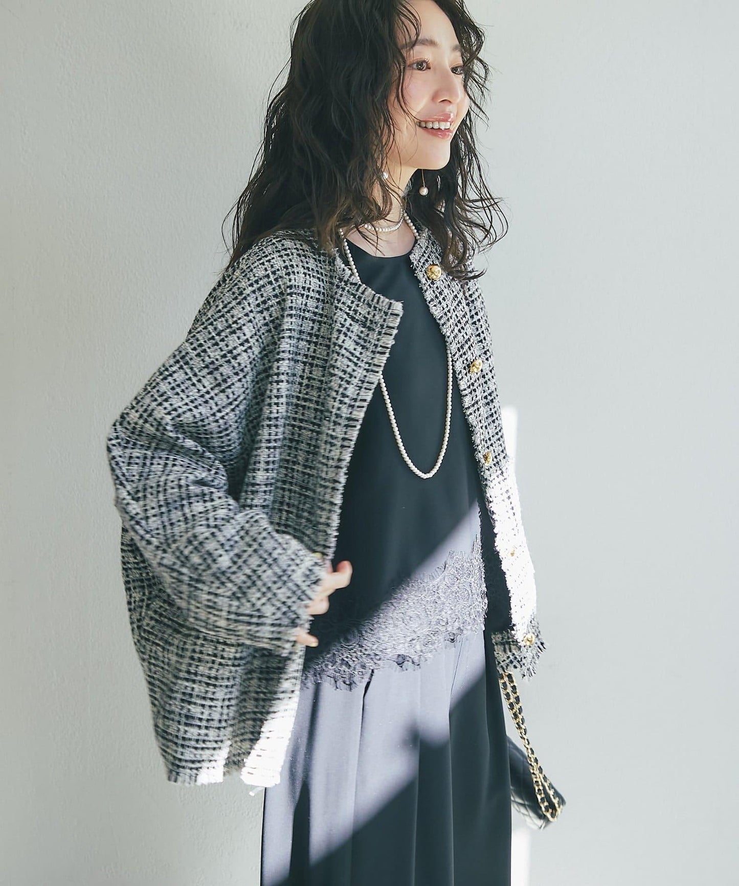 金色紐扣粗花呢夾克