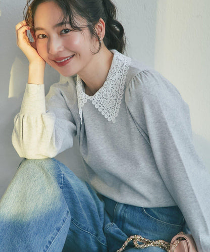 蕾絲領針織衫