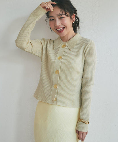 亮絲羅紋翻領開衫