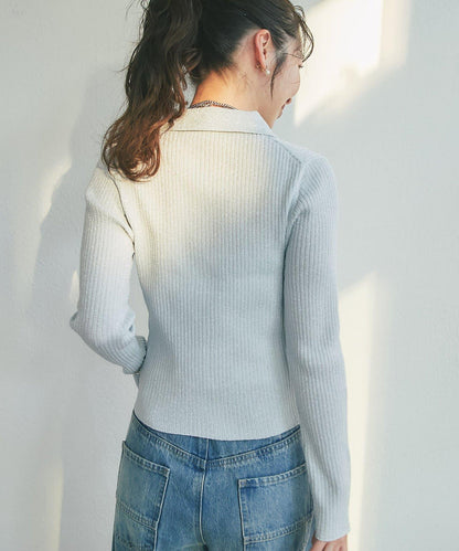 亮絲羅紋翻領開衫