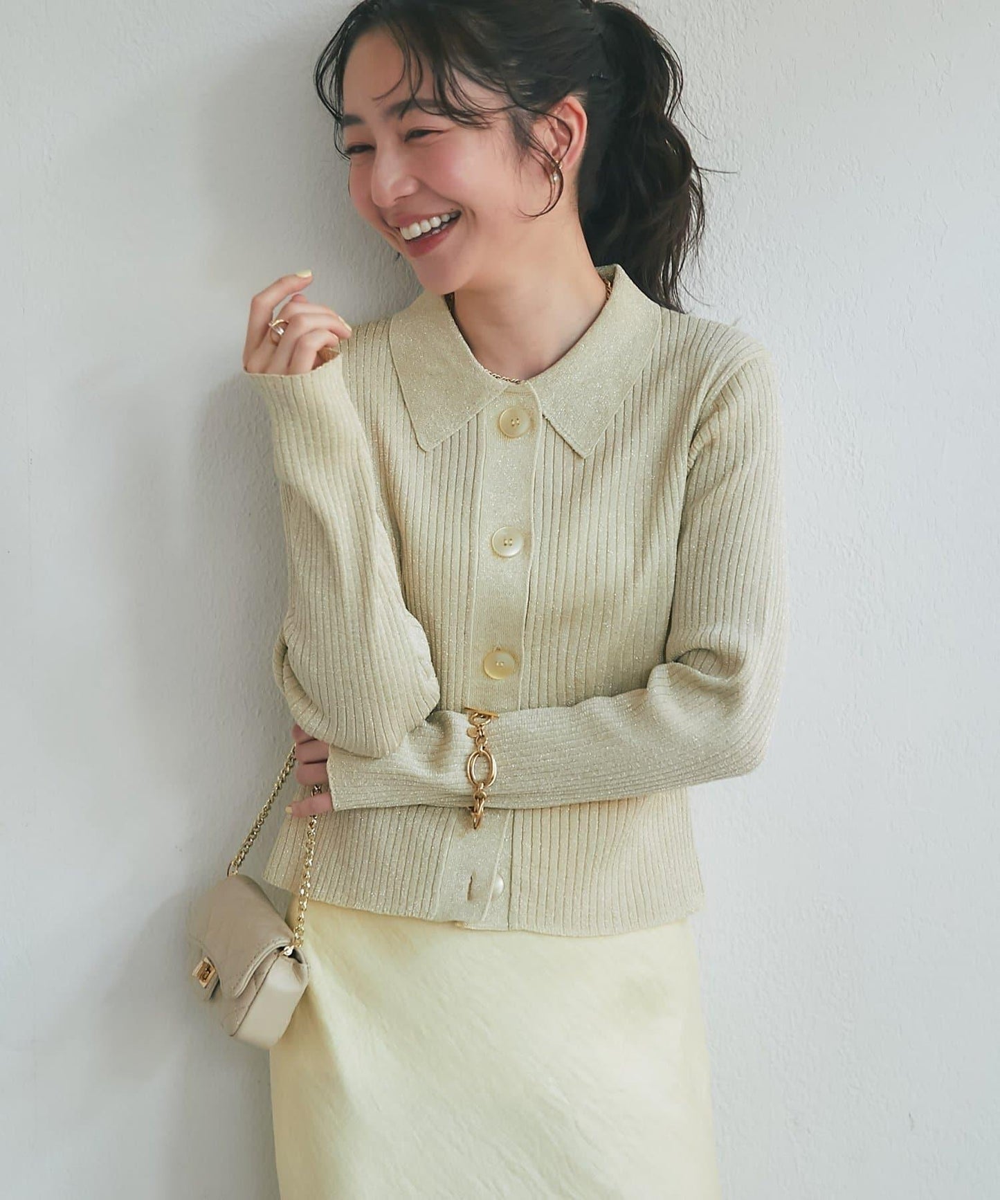 亮絲羅紋翻領開衫