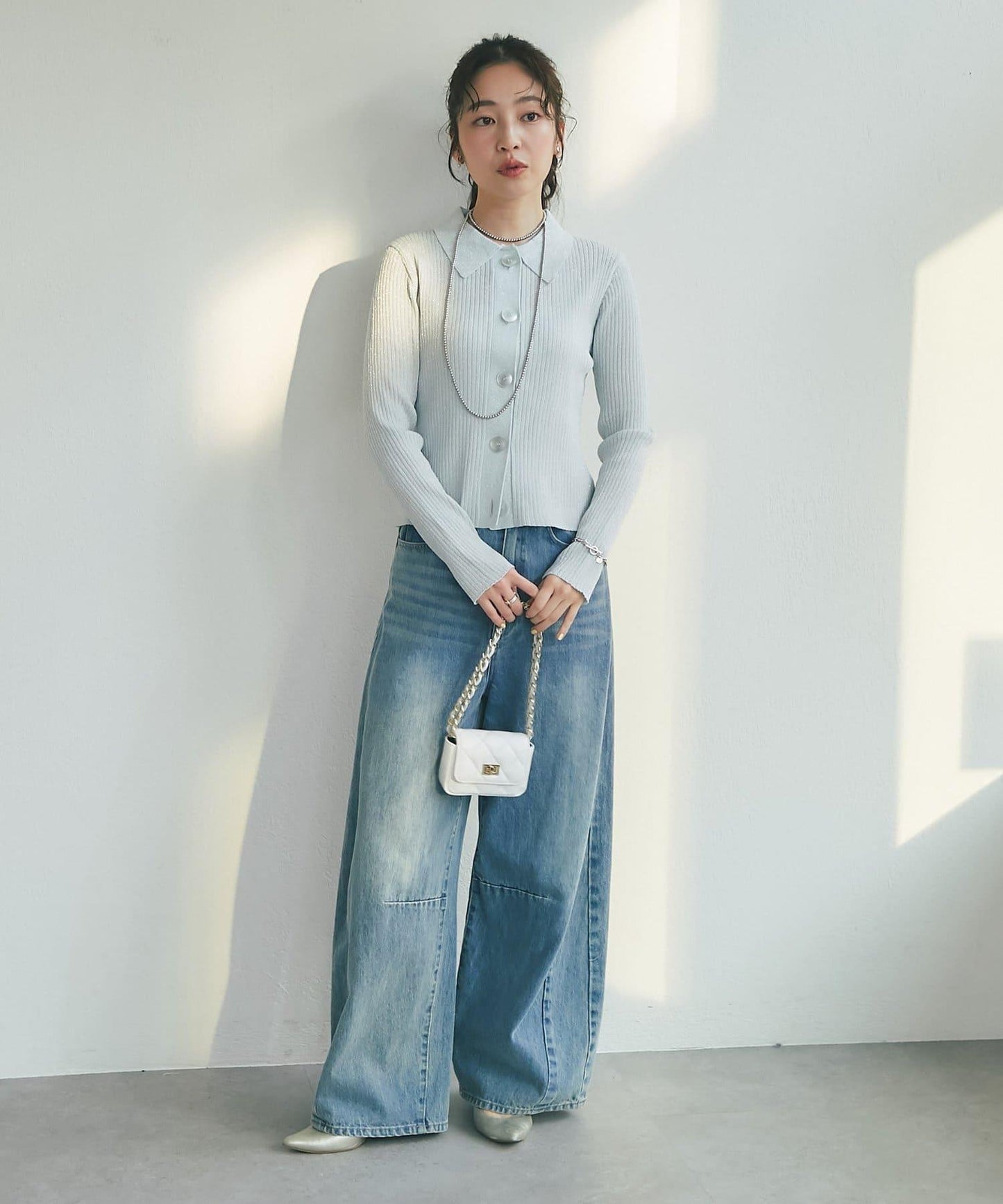 亮絲羅紋翻領開衫