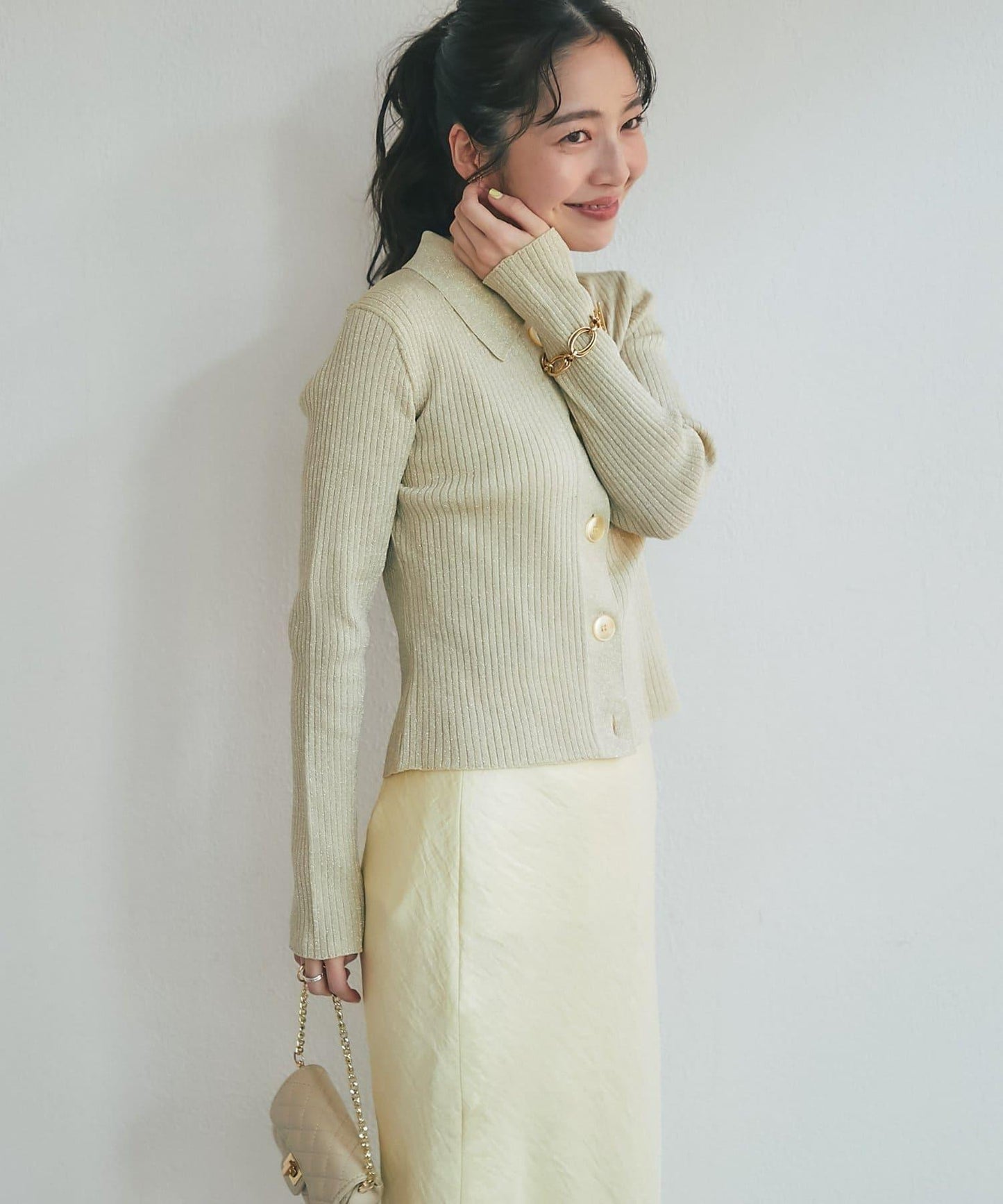 亮絲羅紋翻領開衫