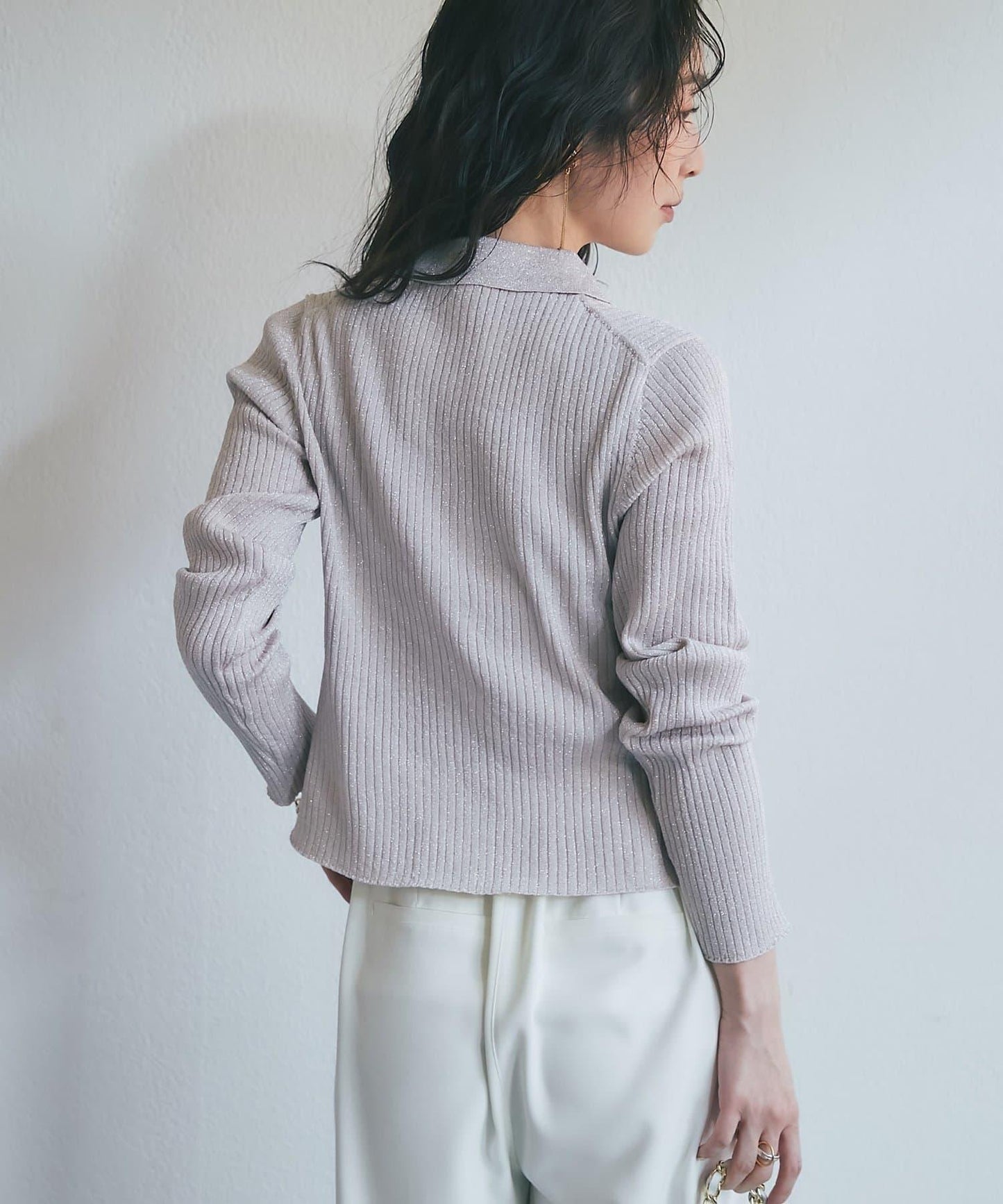 亮絲羅紋翻領開衫