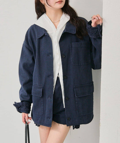 下襬蕾絲斜紋夾克