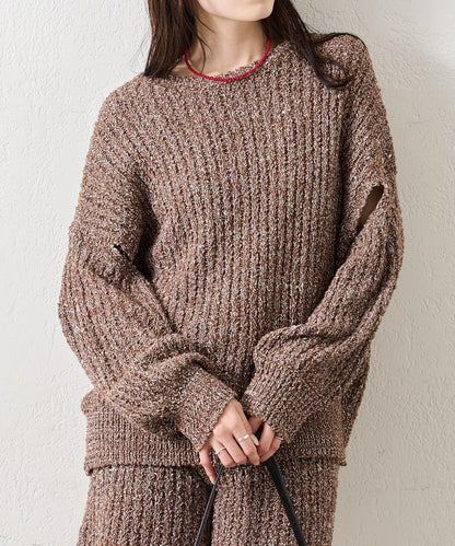 粗花紗開叉針織衫