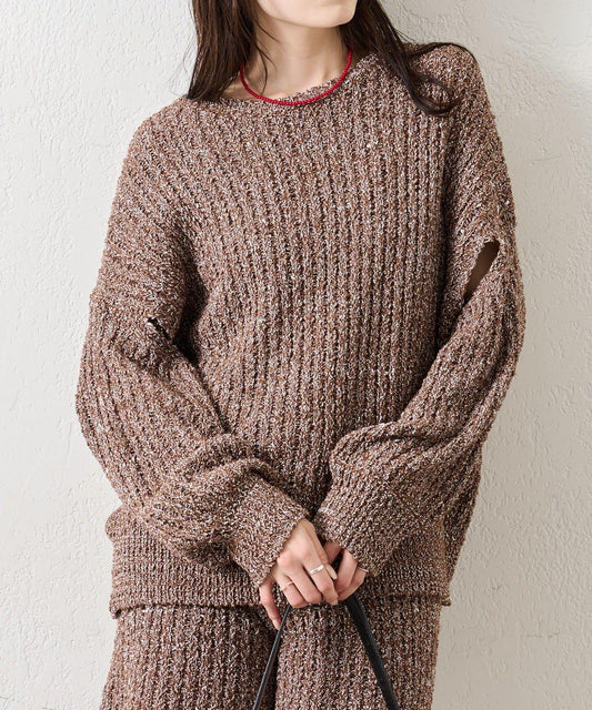 粗花紗開叉針織衫