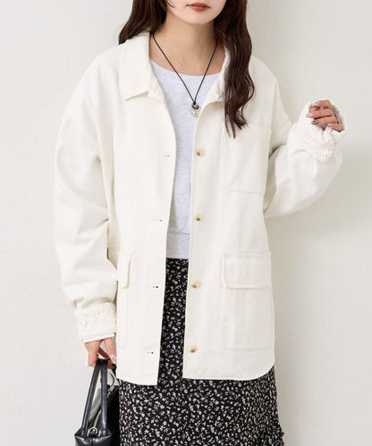 下襬蕾絲斜紋夾克