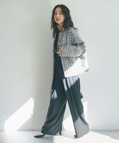 【RISA監修】下襬蕾絲襯衫+雙褶寬腿褲