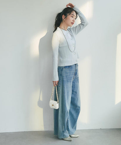 亮絲羅紋翻領開衫