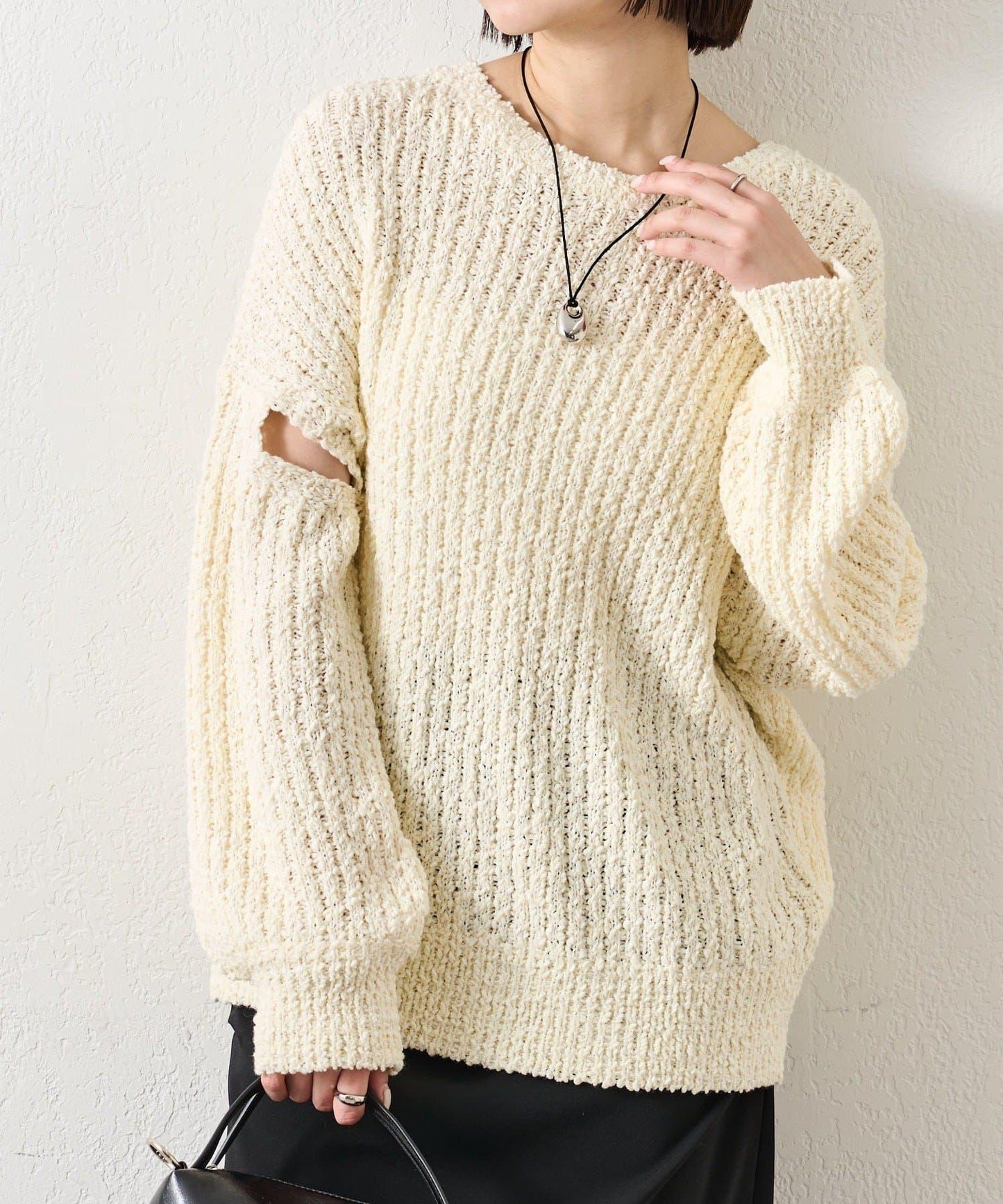 粗花紗開叉針織衫