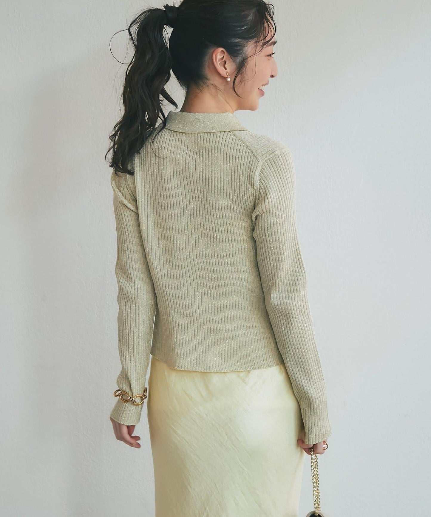 亮絲羅紋翻領開衫