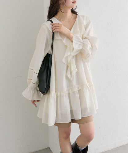 荷葉邊層疊迷你連衣裙