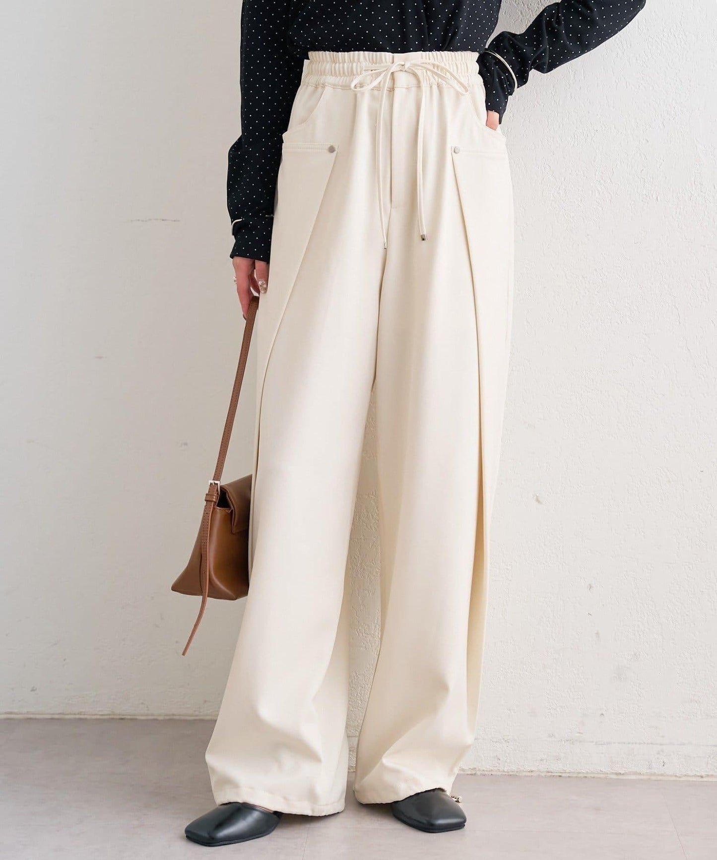 高腰褶皺休閒西裝褲