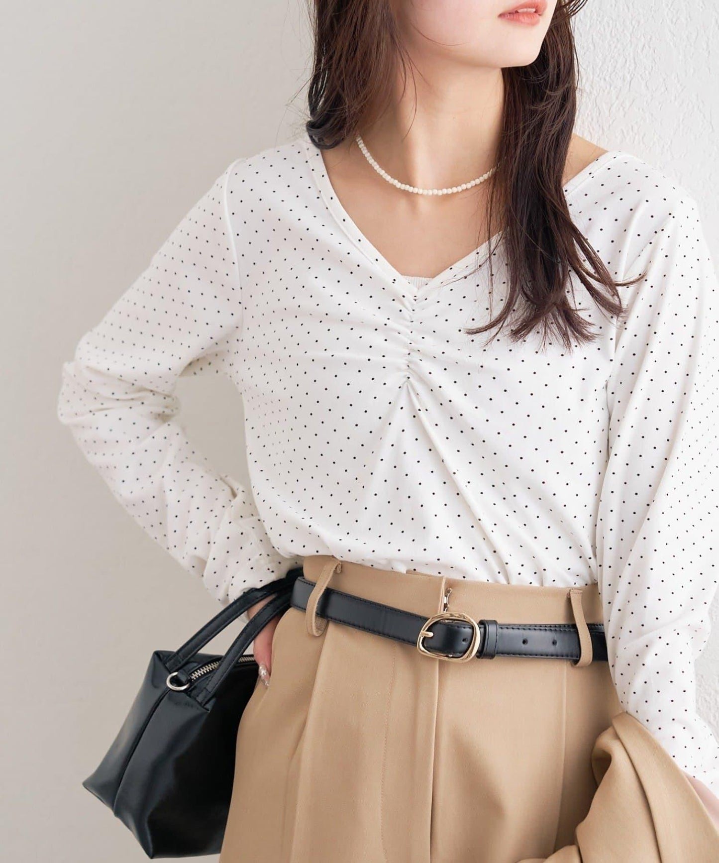 波點印花長袖T恤