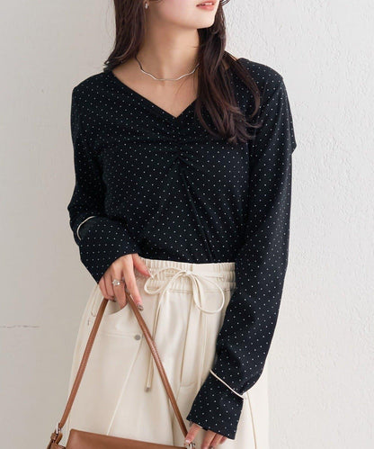 波點印花長袖T恤