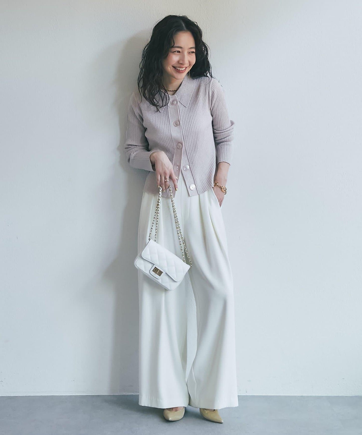 亮絲羅紋翻領開衫