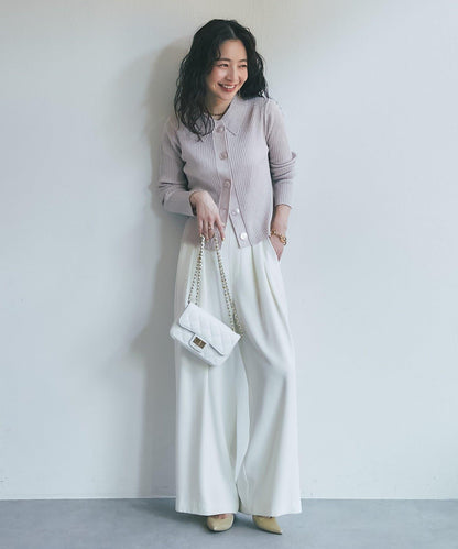 亮絲羅紋翻領開衫