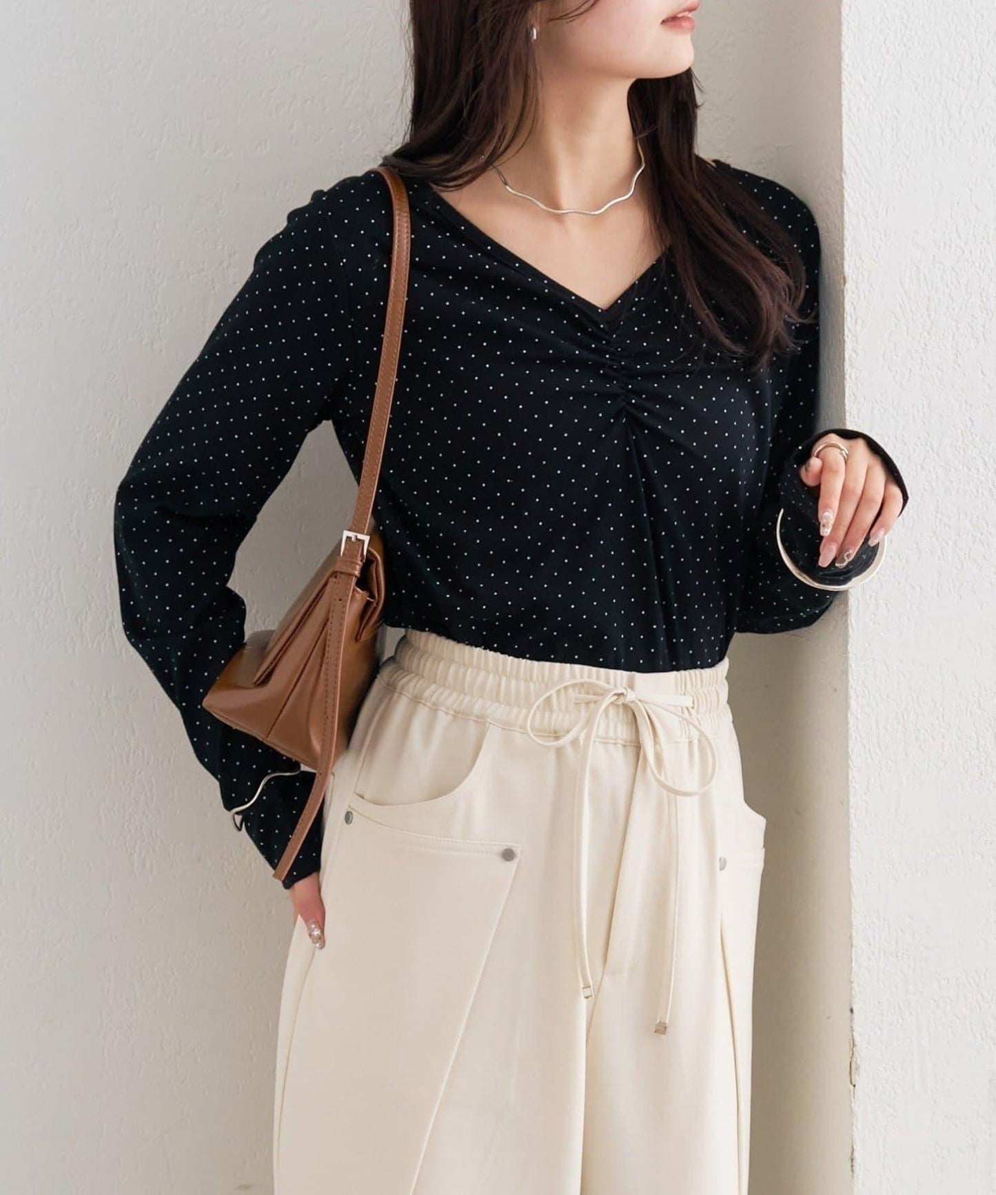 波點印花長袖T恤