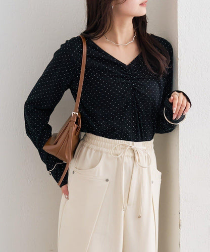 波點印花長袖T恤