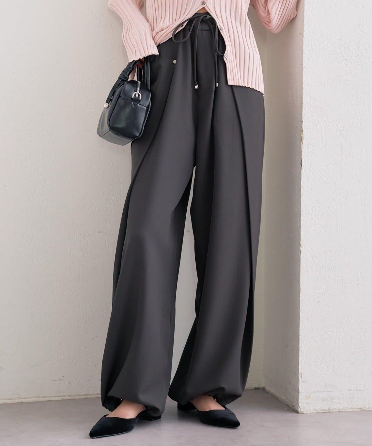 高腰褶皺休閒西裝褲