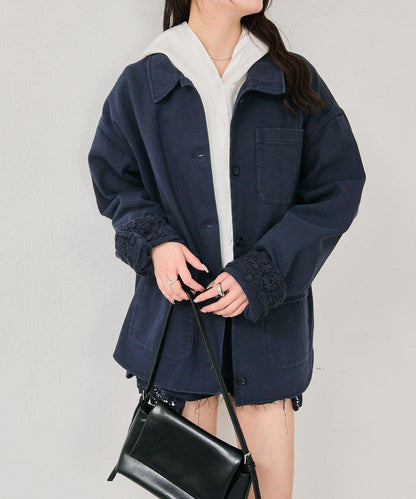 下襬蕾絲斜紋夾克