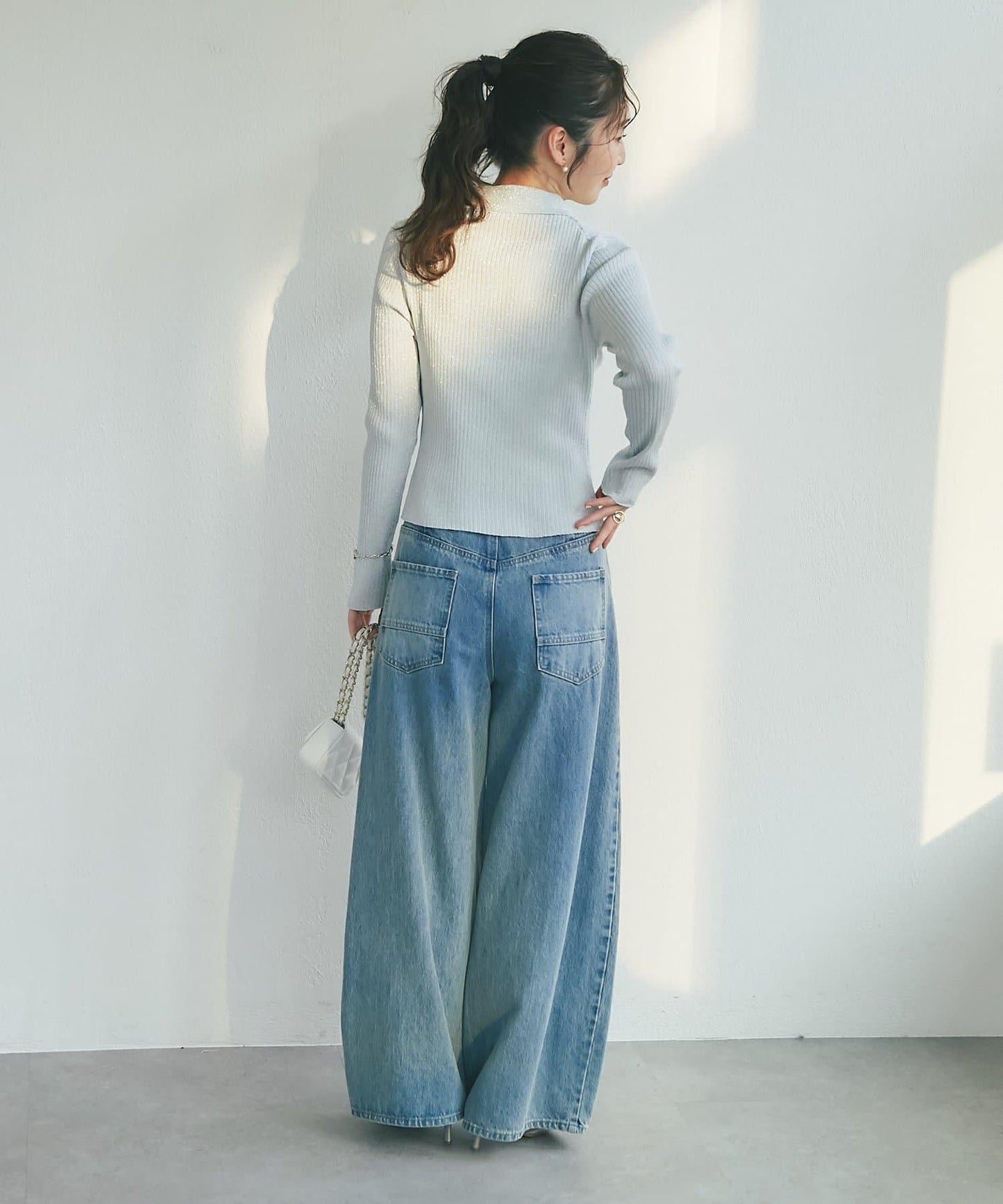 亮絲羅紋翻領開衫