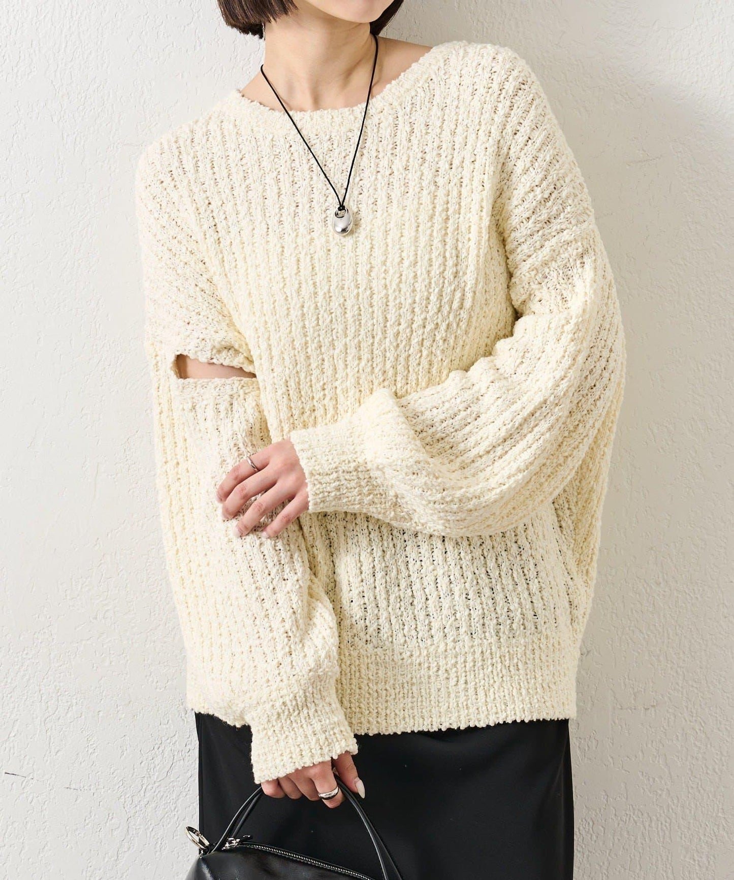 粗花紗開叉針織衫